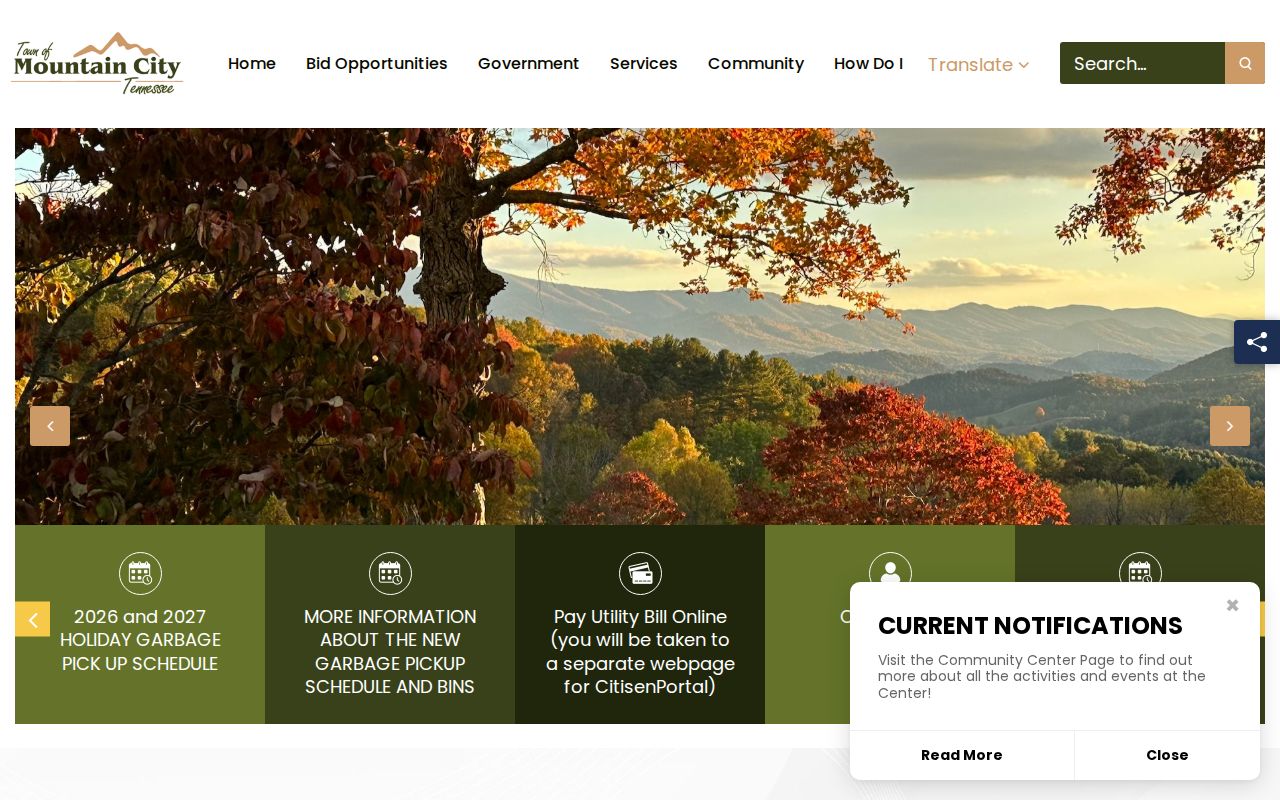 Mountain City municipal website for Johnson County arrest-record contacts
